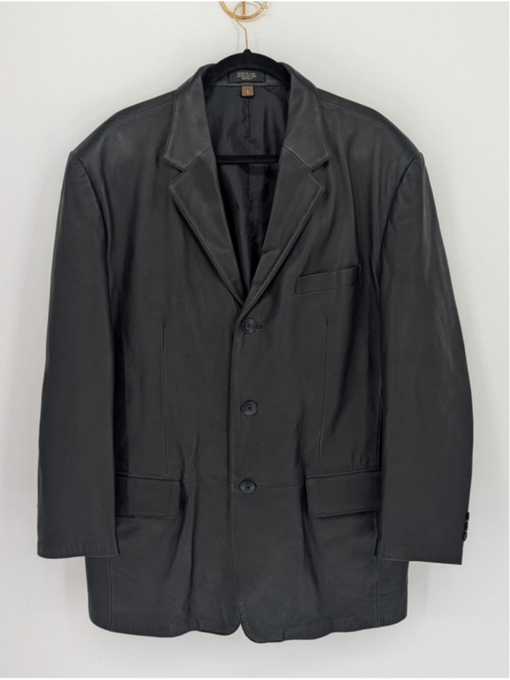 J Ferrar Black Genuine Leather Blazer Men's L 90s Y2K 3 Button Jacket